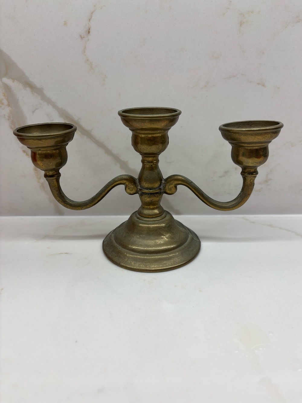 Vintage Three-Arm Brass Candle Holder Candelabra Beautiful Patina
